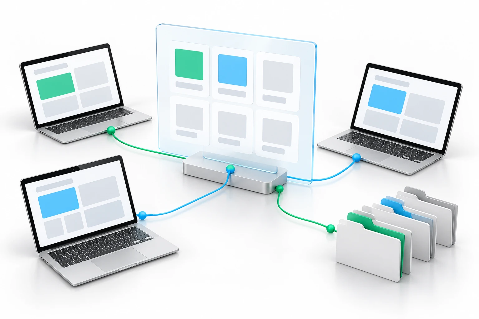 Shared business information linked to work terminals and documents.